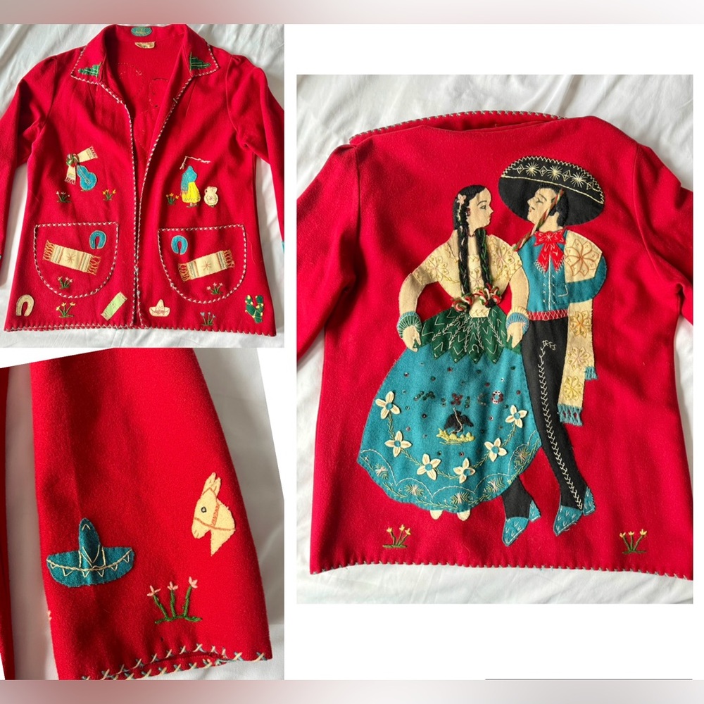 RARE 🇲🇽 Truly VINTAGE Hand Embroidered Crafted Mexican Wool Jacket